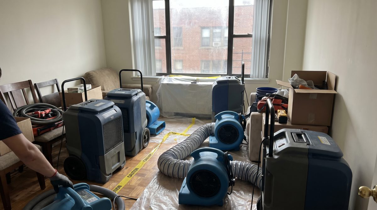 Wall moisture cleanup in Carnegie Hill apartment